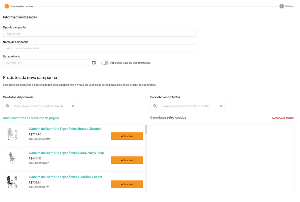 Configuração da Campanha