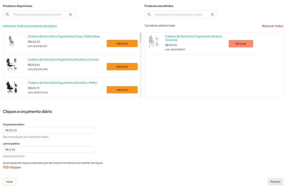 Produtos e Orçamento