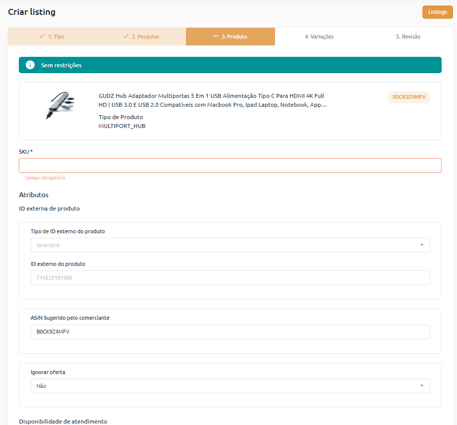 Configuração da Oferta