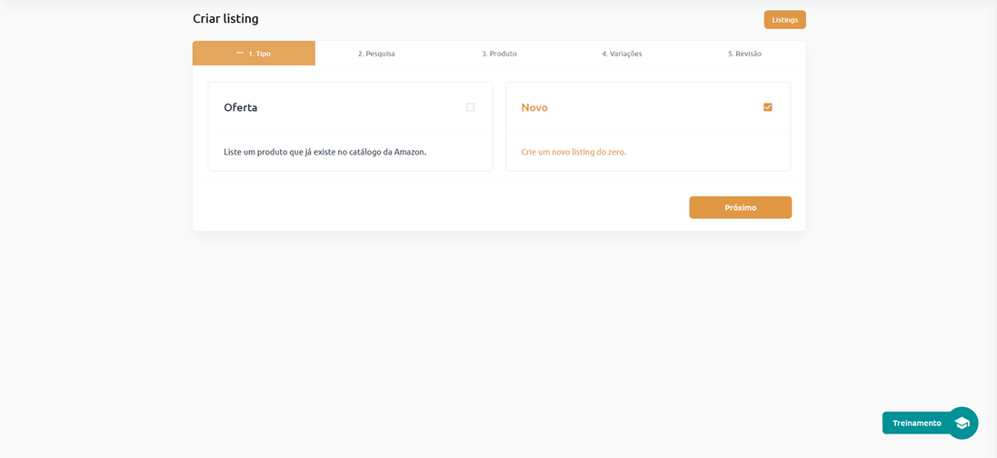 Seleção de Novo Listing