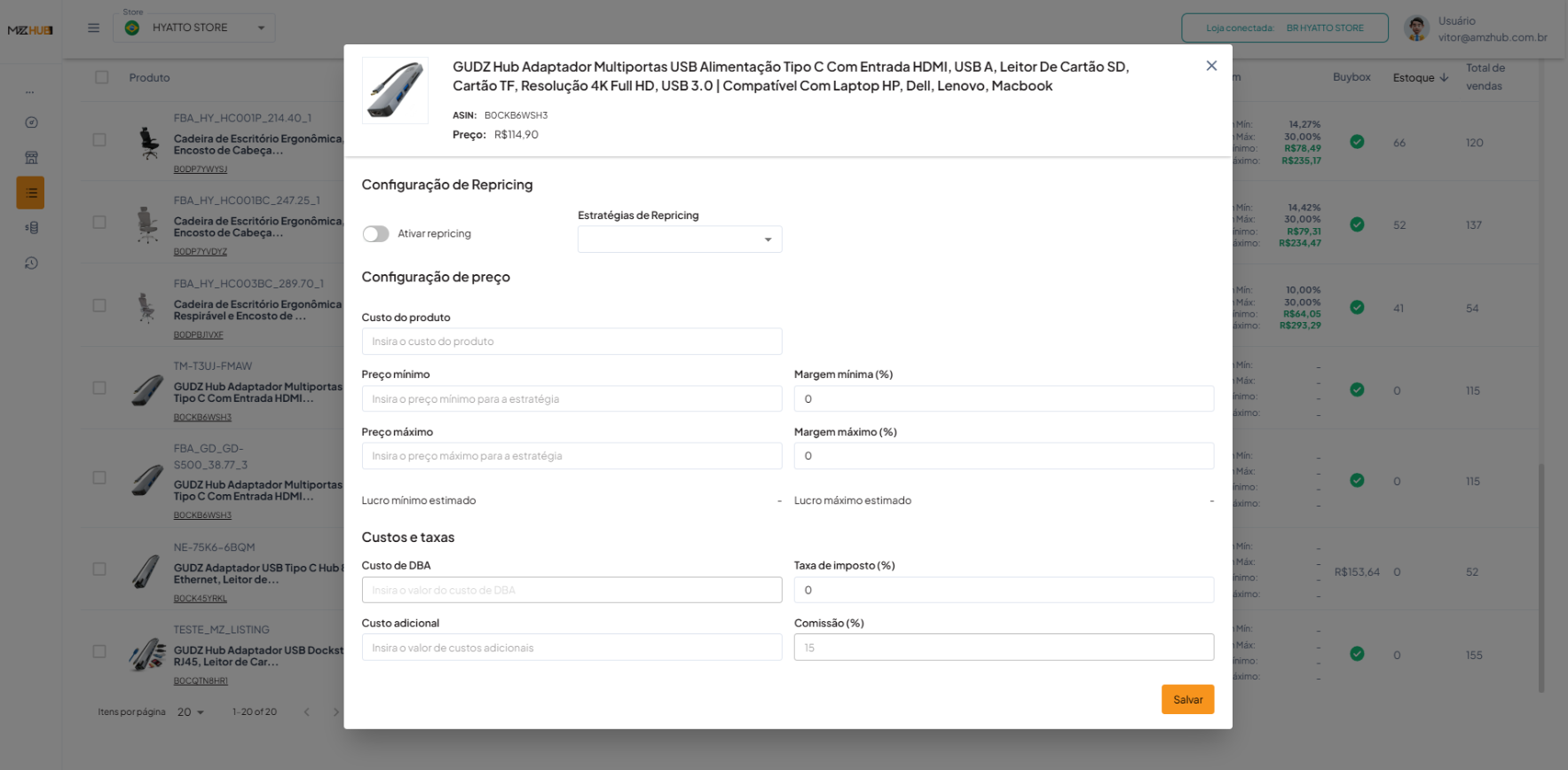 Configuração de Custos